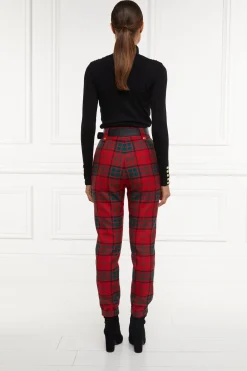 High Waisted Peg Trouser (Red Tartan)