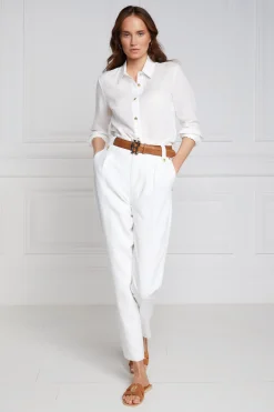 High Waisted Peg Trouser (Oyster Linen)