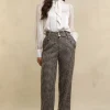 High Waisted Straight Trouser (Coffee Houndstooth)