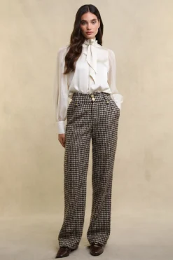 High Waisted Straight Trouser (Coffee Houndstooth)