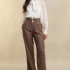High Waisted Straight Trouser (Clarence Check Merlot)