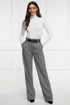 High Waisted Straight Trouser (Black & White Puppy Tooth)