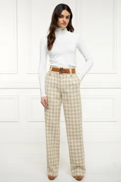 High Waisted Straight Trouser (Camel Houndstooth)