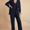 High Waisted Straight Trouser (Navy Linen)