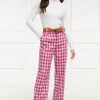 High Waisted Straight Trouser (Hot Pink Large Scale Houndstooth)