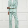 High Waisted Straight Trouser (Large Scale Teal Houndstooth)