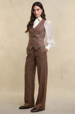 High Waisted Straight Trouser (Clarence Check Merlot)