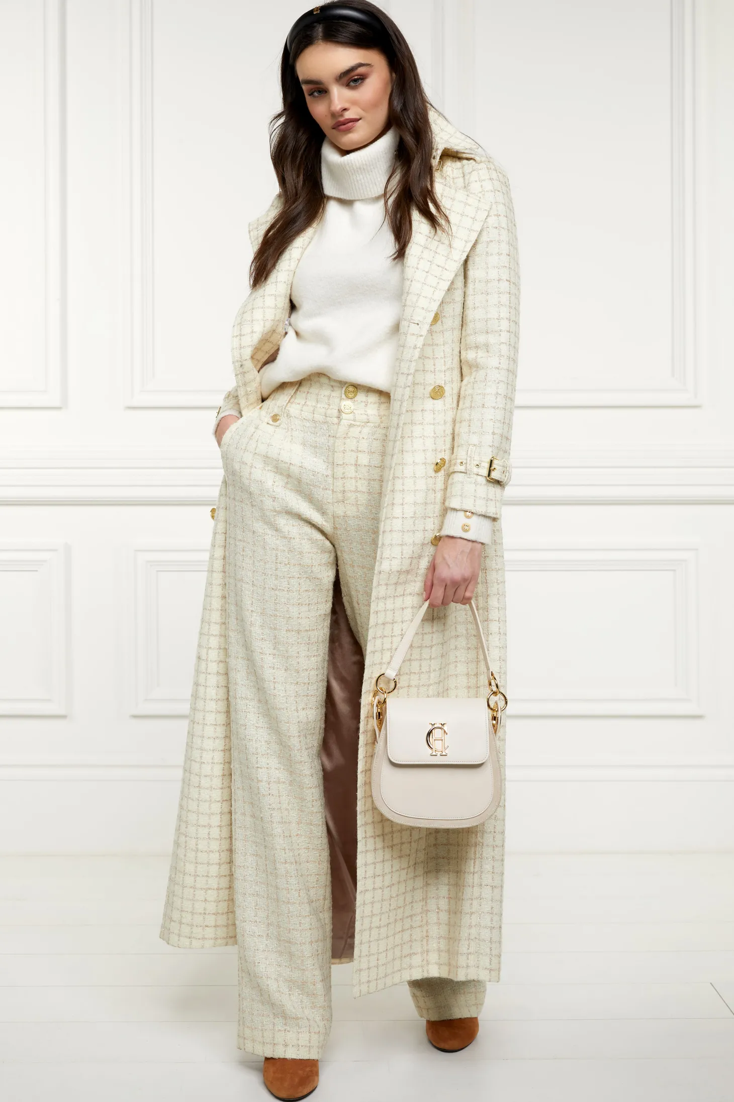 High Waisted Straight Trouser (Ivory Sparkle Tweed)