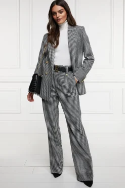 High Waisted Straight Trouser (Black & White Puppy Tooth)