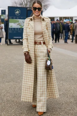 High Waisted Straight Trouser (Camel Houndstooth)