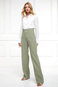 High Waisted Straight Trouser (Sage Linen)