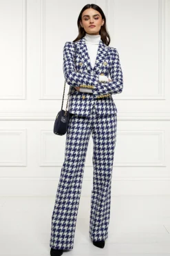 High Waisted Straight Trouser (Large Scale Navy Houndstooth)