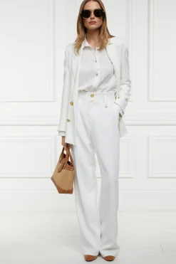 High Waisted Straight Trouser (Oyster Linen)
