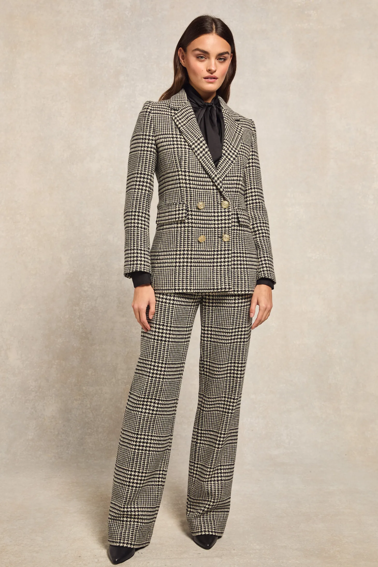 High Waisted Straight Trouser (Large Scale Prince of Wales Mono)