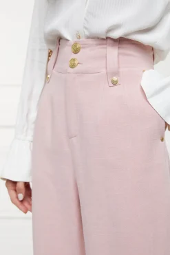 High Waisted Straight Trouser (Pink Linen)