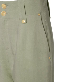 High Waisted Straight Trouser (Sage Linen)