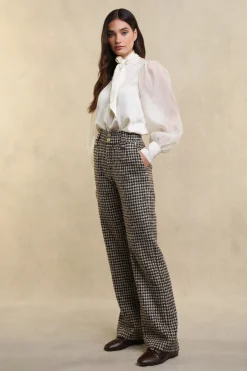 High Waisted Straight Trouser (Coffee Houndstooth)