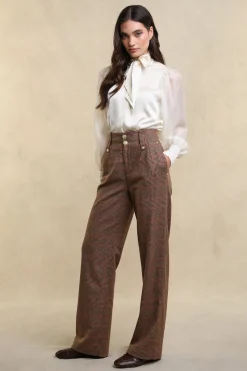High Waisted Straight Trouser (Clarence Check Merlot)