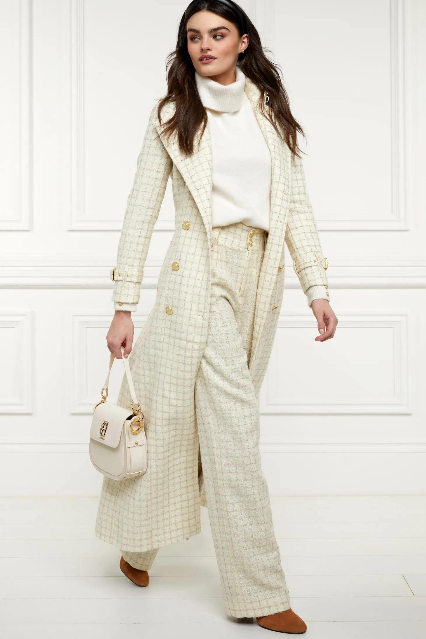 High Waisted Straight Trouser (Ivory Sparkle Tweed)