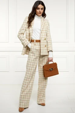 High Waisted Straight Trouser (Camel Houndstooth)