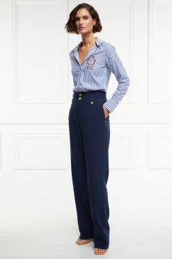 High Waisted Straight Trouser (Navy Linen)