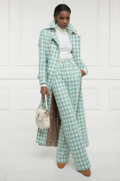 High Waisted Straight Trouser (Large Scale Teal Houndstooth)