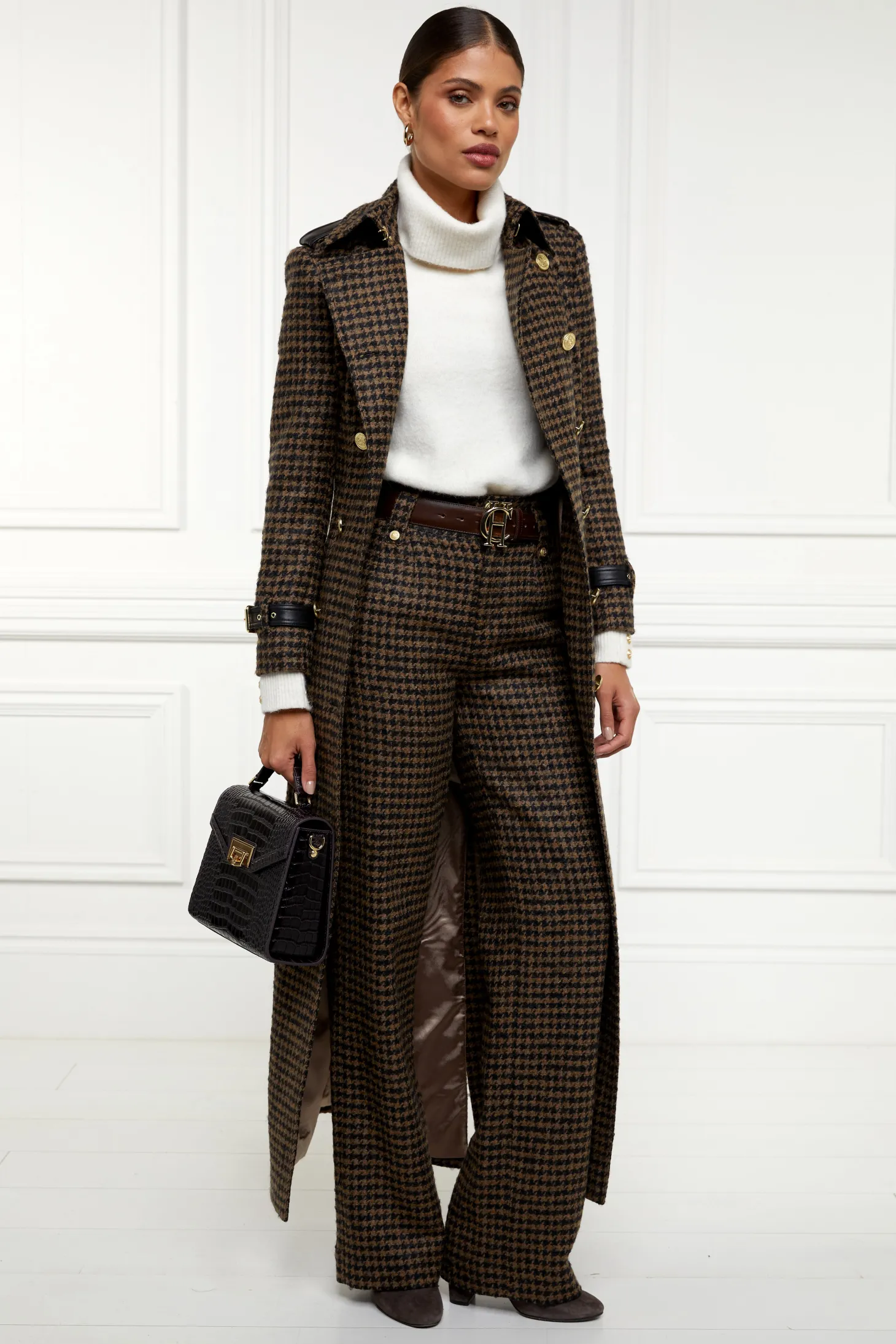 High Waisted Straight Trouser (Chocolate Houndstooth)
