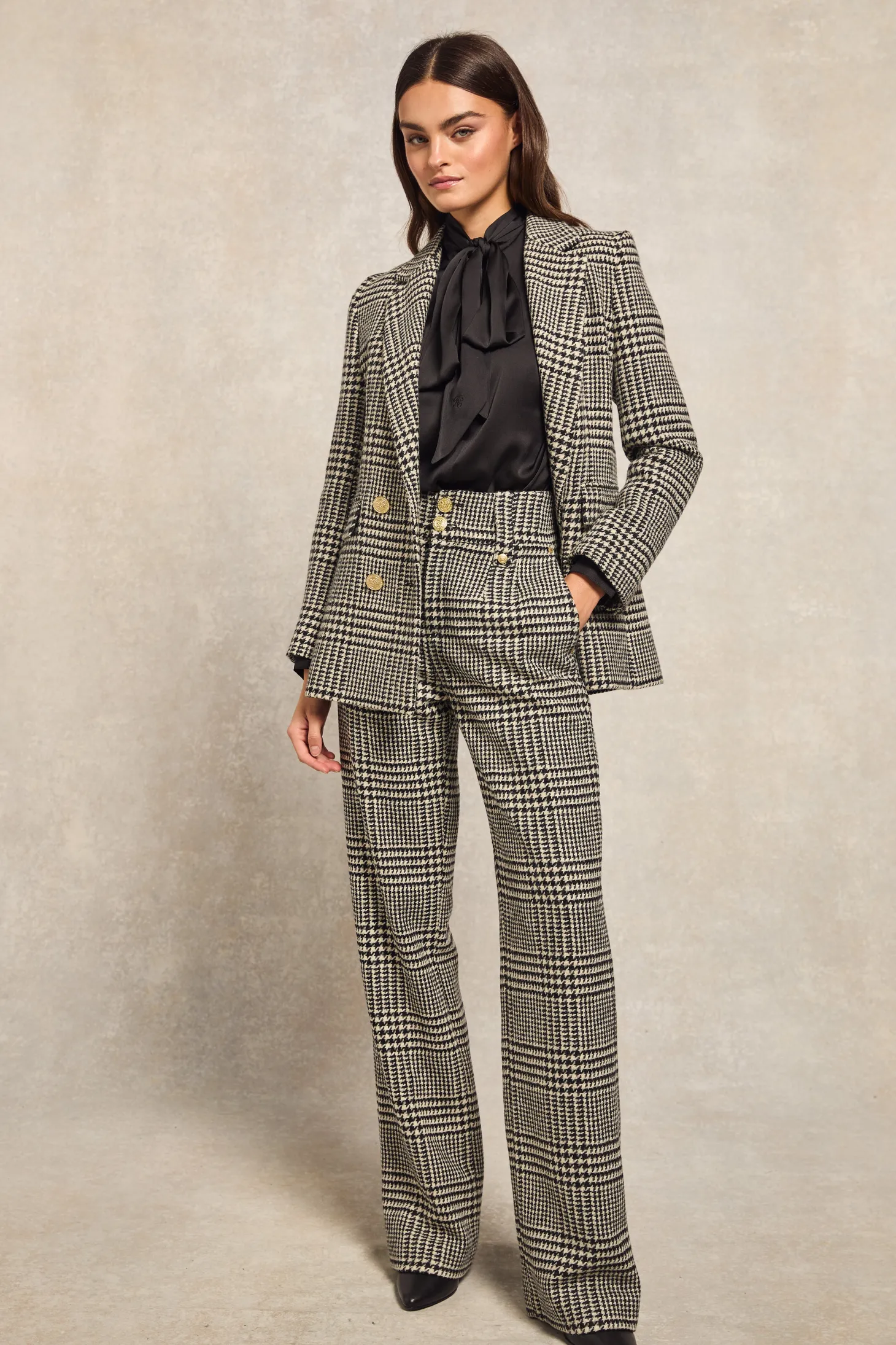 High Waisted Straight Trouser (Large Scale Prince of Wales Mono)