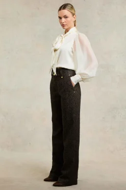 High Waisted Straight Trouser (Walnut Herringbone)