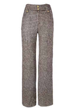 High Waisted Straight Trouser (Coffee Houndstooth)