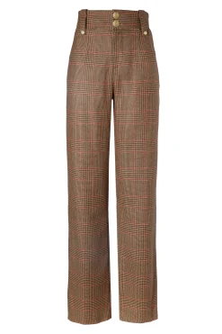 High Waisted Straight Trouser (Clarence Check Merlot)