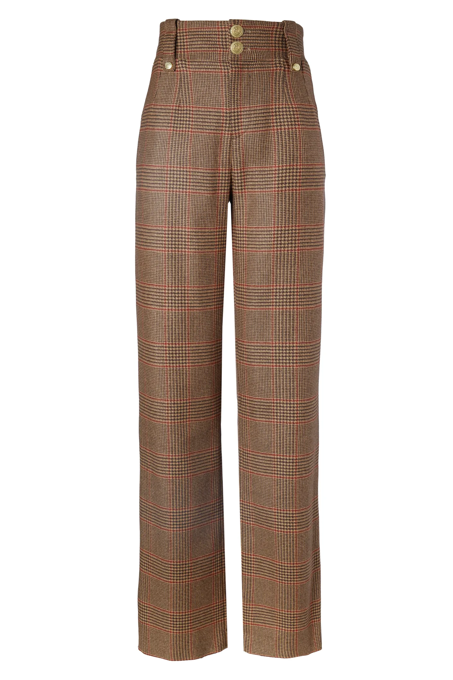 High Waisted Straight Trouser (Clarence Check Merlot)