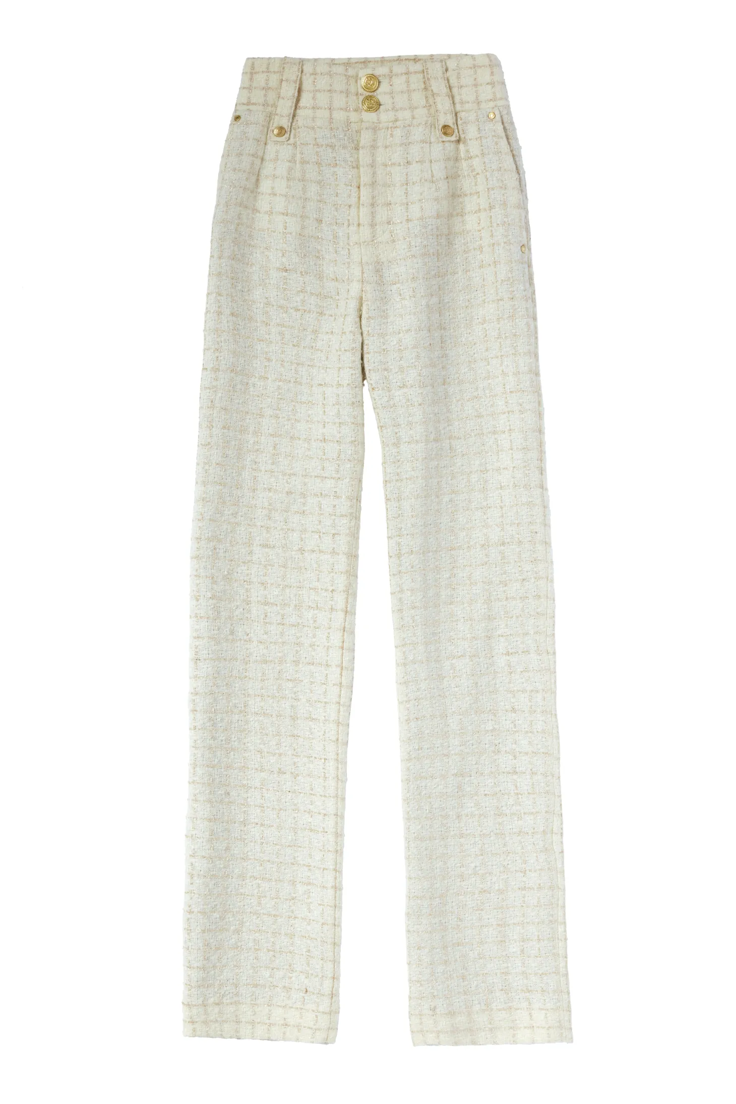 High Waisted Straight Trouser (Ivory Sparkle Tweed)