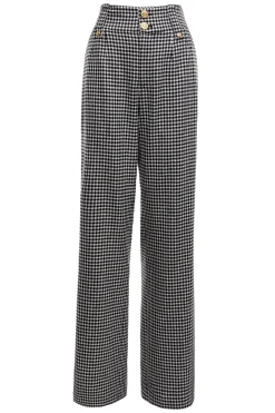 High Waisted Straight Trouser (Black & White Puppy Tooth)
