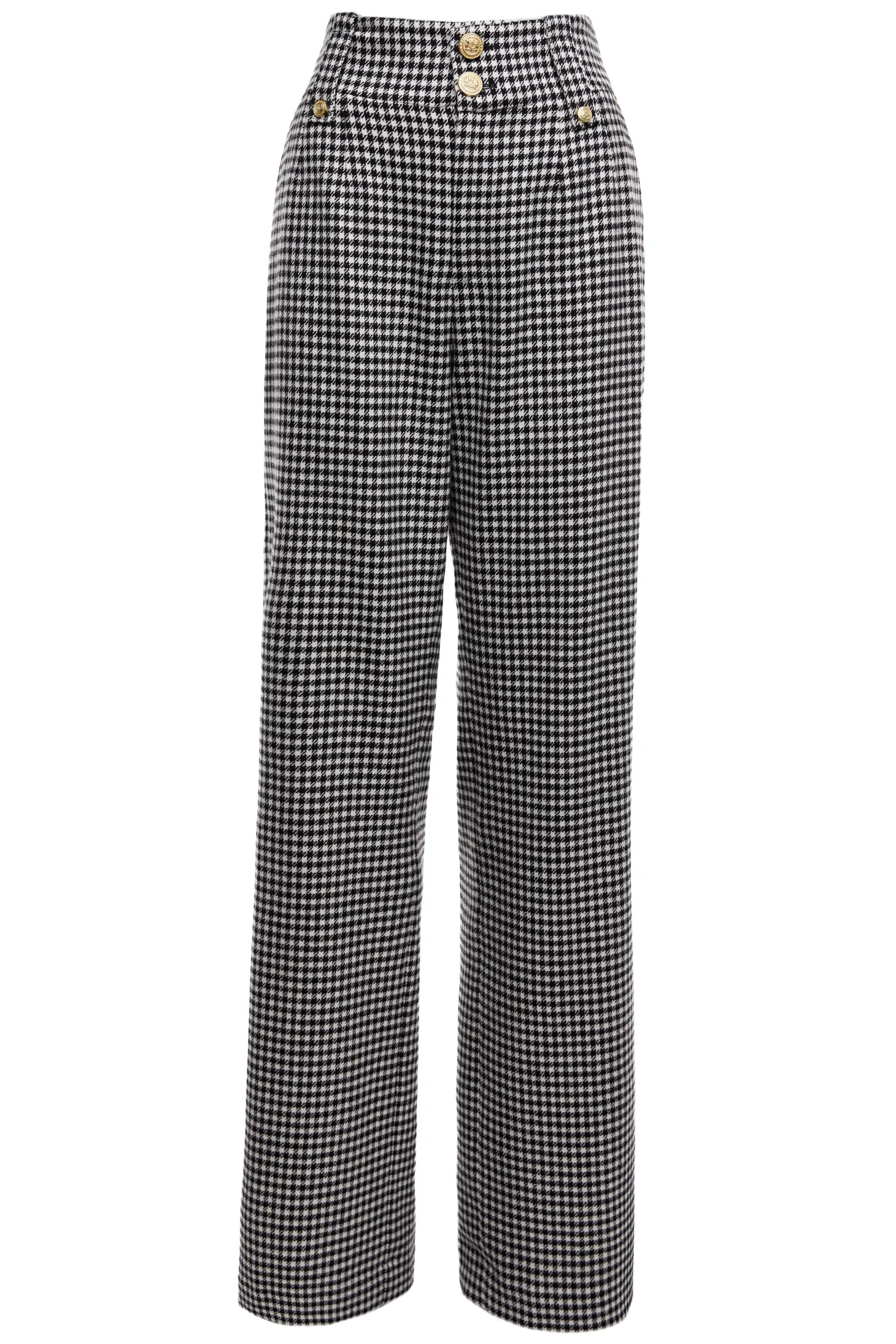 High Waisted Straight Trouser (Black & White Puppy Tooth)