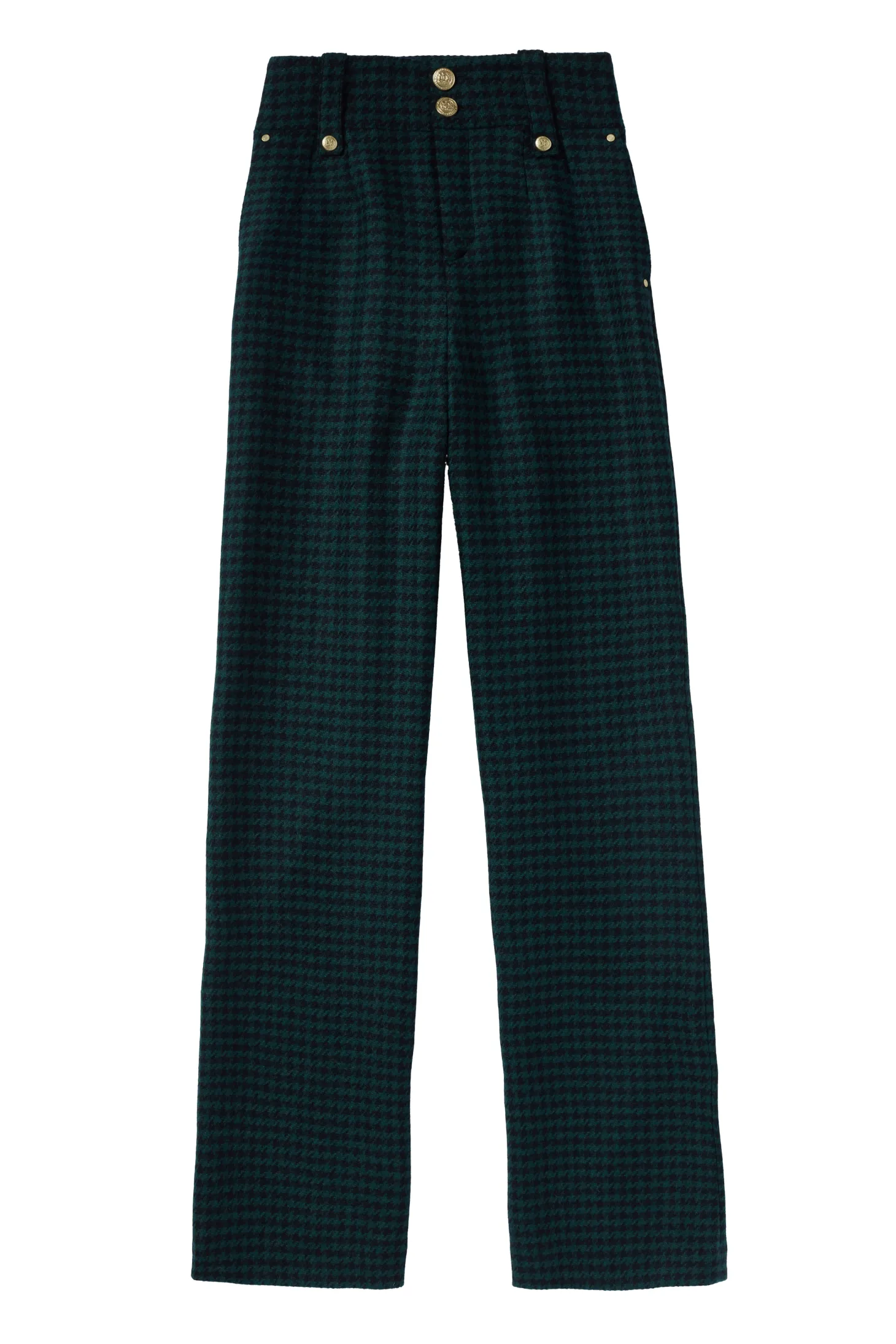 High Waisted Straight Trouser (Emerald Houndstooth)