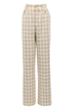 High Waisted Straight Trouser (Camel Houndstooth)