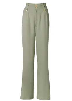 High Waisted Straight Trouser (Sage Linen)