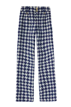 High Waisted Straight Trouser (Large Scale Navy Houndstooth)