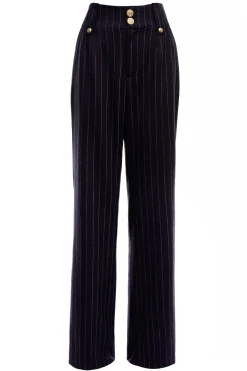 High Waisted Straight Trouser (Navy Chalk Pinstripe)