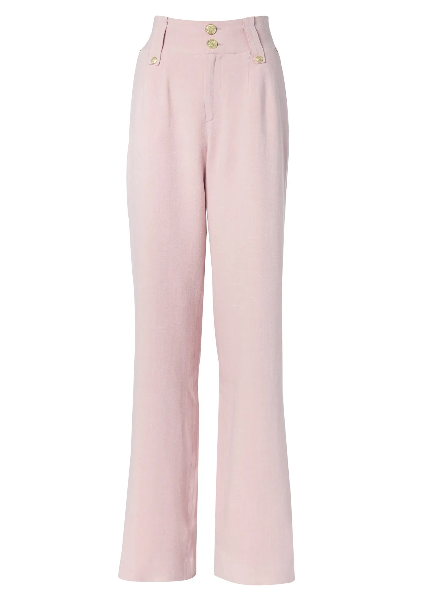 High Waisted Straight Trouser (Pink Linen)