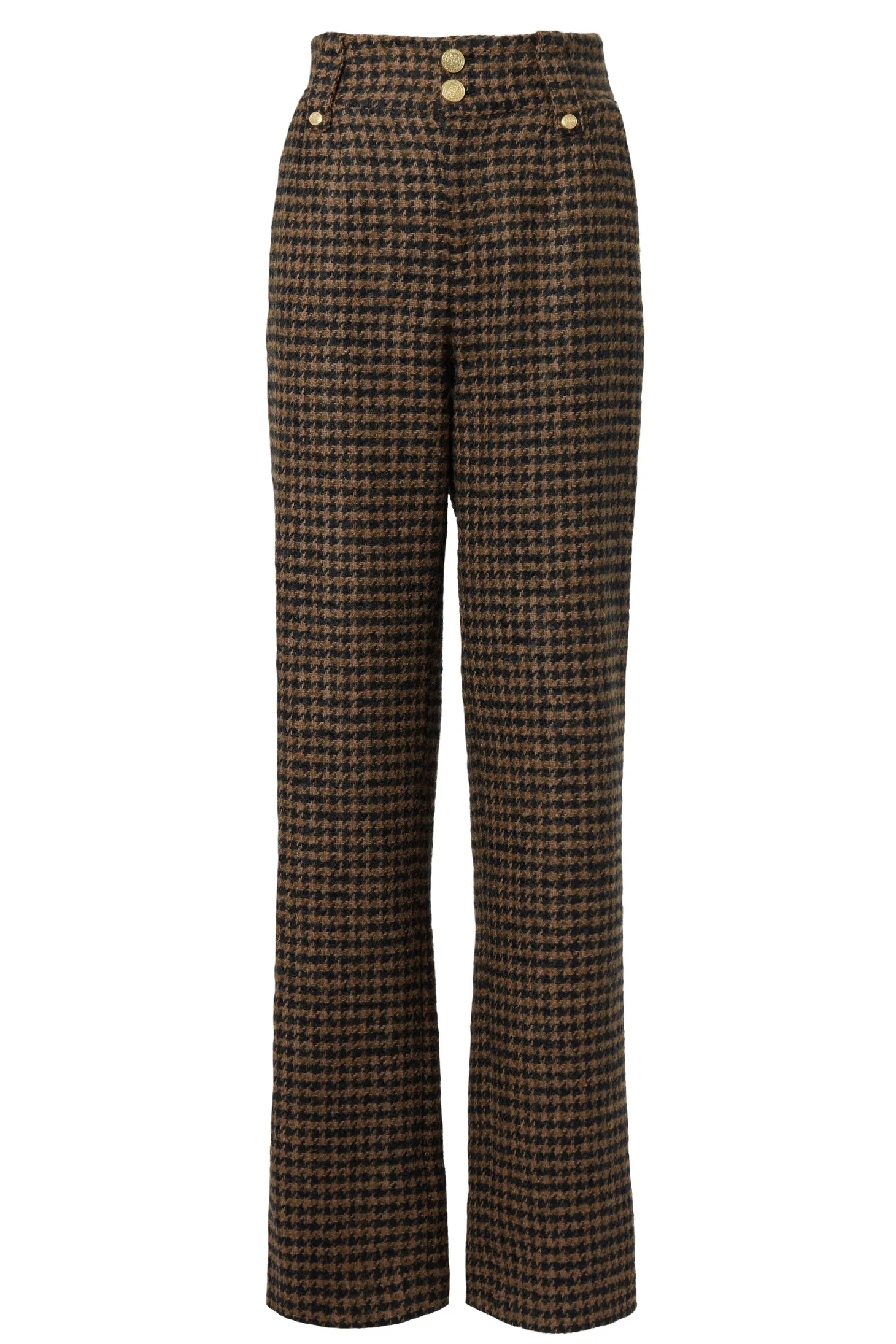 High Waisted Straight Trouser (Chocolate Houndstooth)