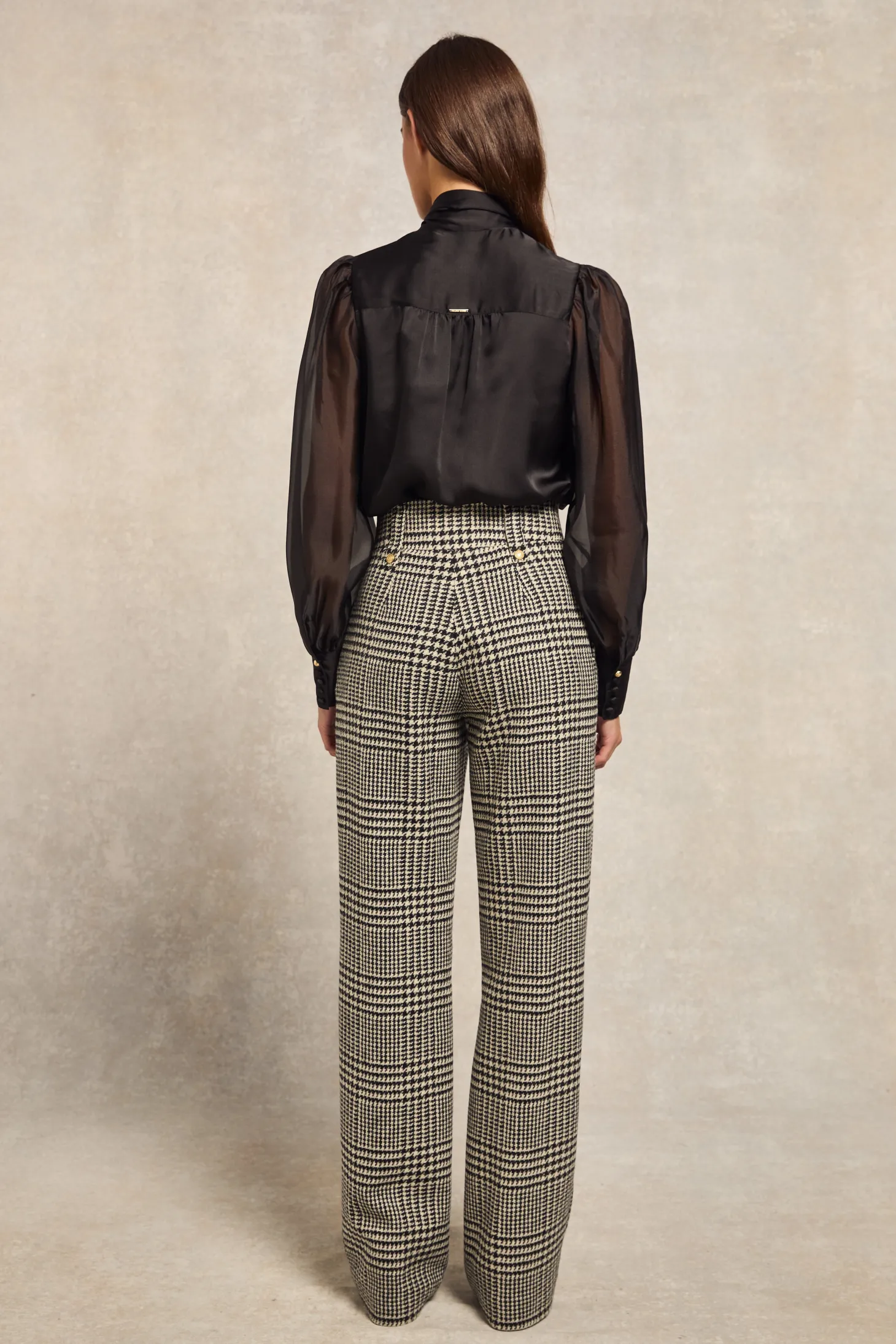 High Waisted Straight Trouser (Large Scale Prince of Wales Mono)