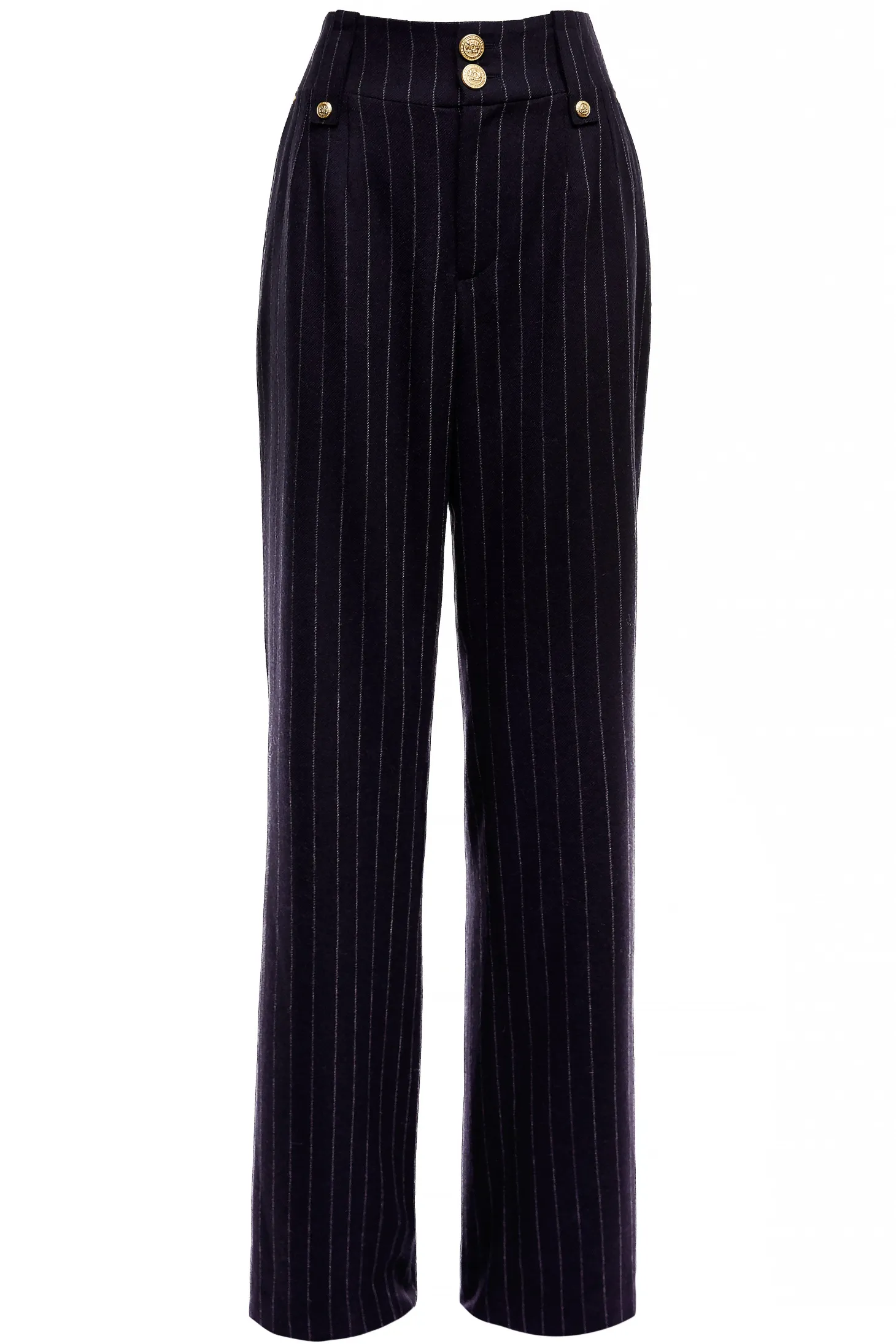 High Waisted Straight Trouser (Navy Chalk Pinstripe)