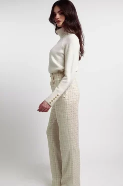 High Waisted Straight Trouser (Ivory Sparkle Tweed)