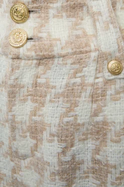 High Waisted Straight Trouser (Camel Houndstooth)