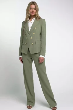 High Waisted Straight Trouser (Sage Linen)