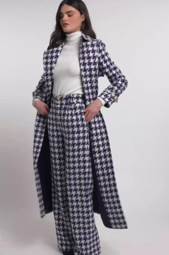 High Waisted Straight Trouser (Large Scale Navy Houndstooth)