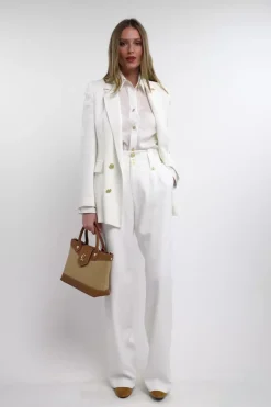 High Waisted Straight Trouser (Oyster Linen)