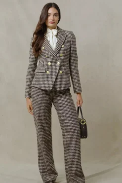 High Waisted Straight Trouser (Coffee Houndstooth)